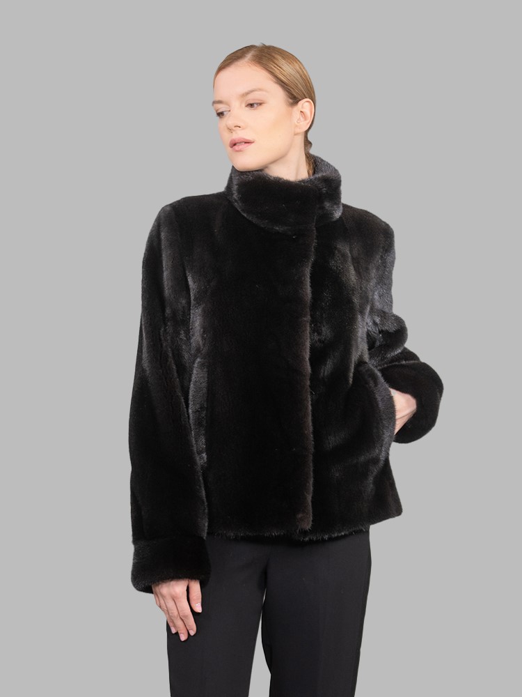 Black Mink Fur Jacket with Cuff - Finezza Fur