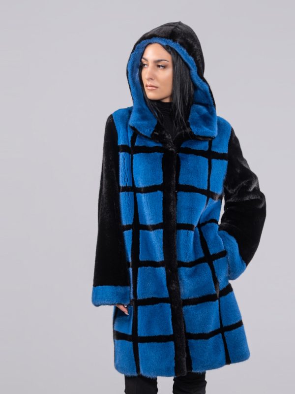 Hooded Mink Semicoat Blue & Black