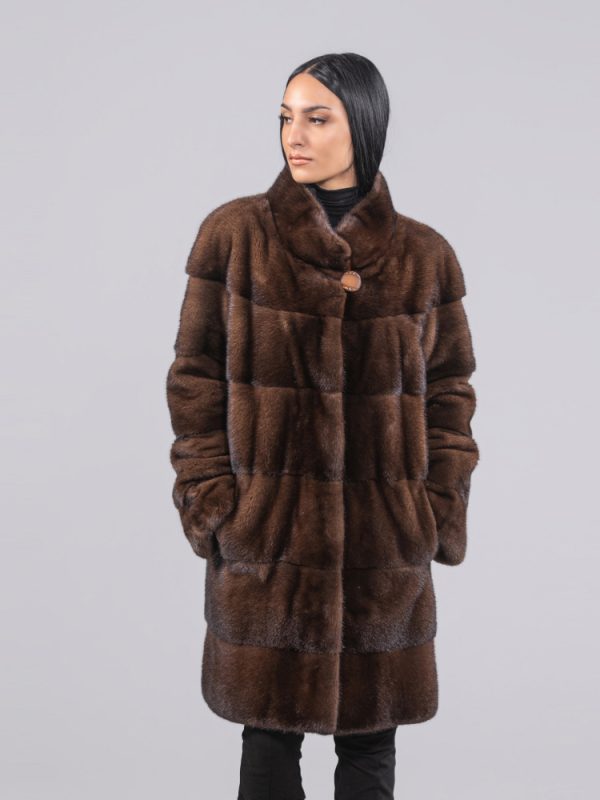 Horizontal Layered Brown Mink Fur Jacket