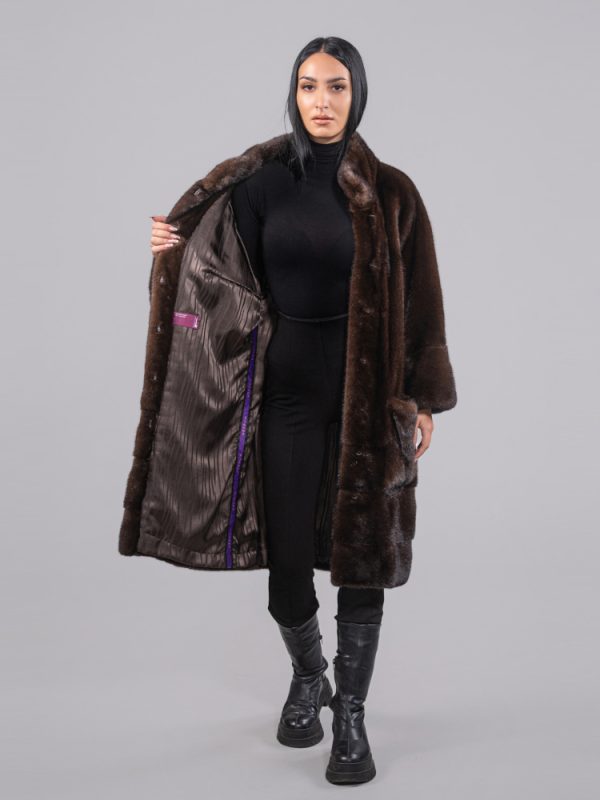 Brown Mink Fur Jacket With Front External Pockets
