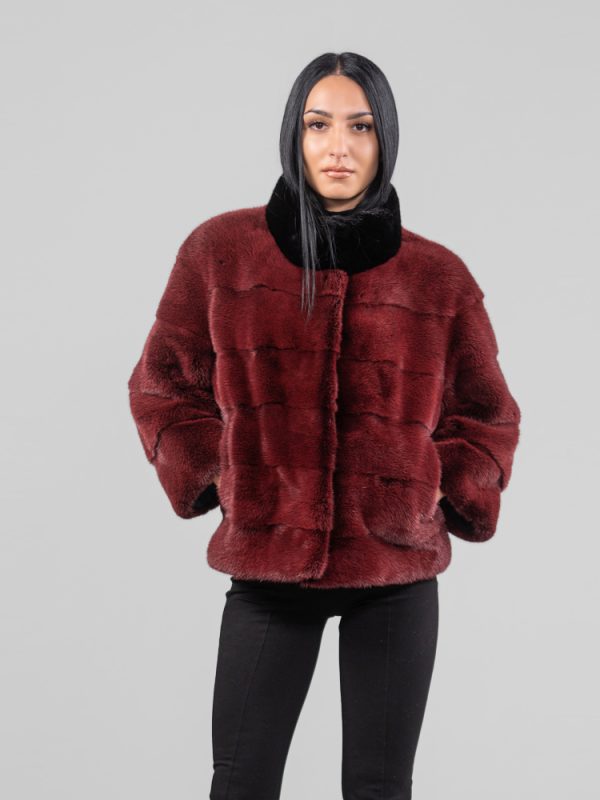 Red Horizontal Mink Fur Short Jacket