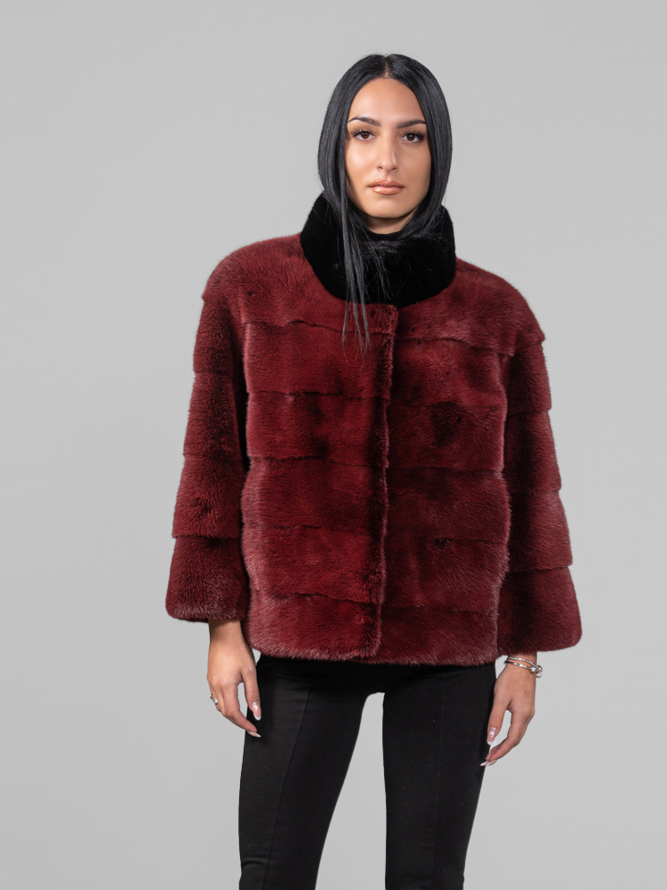 Red Horizontal Mink Fur Short Jacket