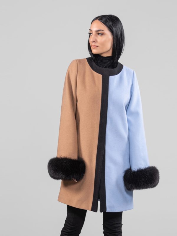 Multicolor Cashmere Wool Coat With Fox Cuff