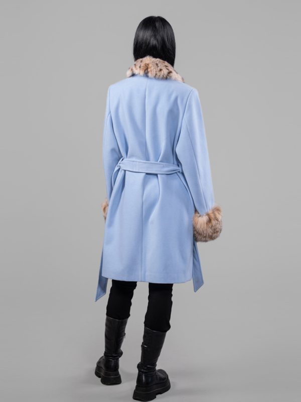 Blue Sky Cashmere Wool Coat With Fur Trim Collar And Cuffs