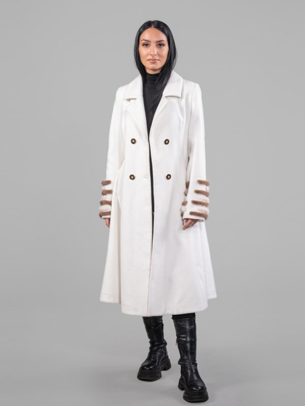 Ivory Cashmere Coat With Mink Fur Cuffs