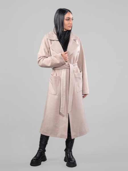 Single Breasted Full Length Cashmere Wool Coat With Notched Collar
