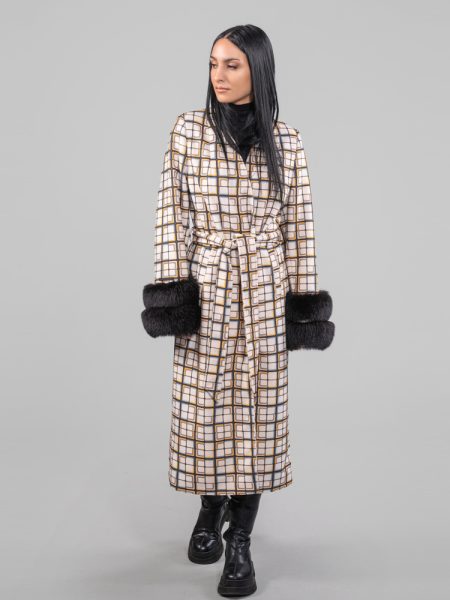 Multicolor Cashmere Wool Coat With Fox Trim Cuffs