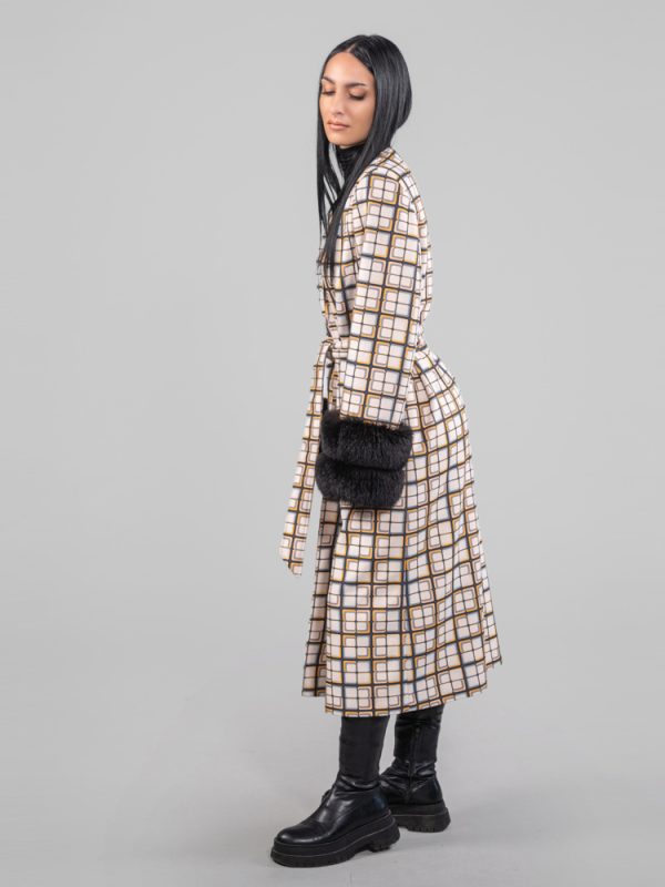 Multicolor Cashmere Wool Coat With Fox Trim Cuffs