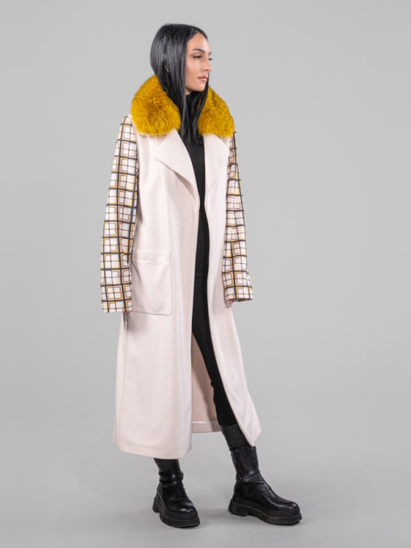 Single Breasted Full Length Cashmere Wool Coat With Fox Notched Collar