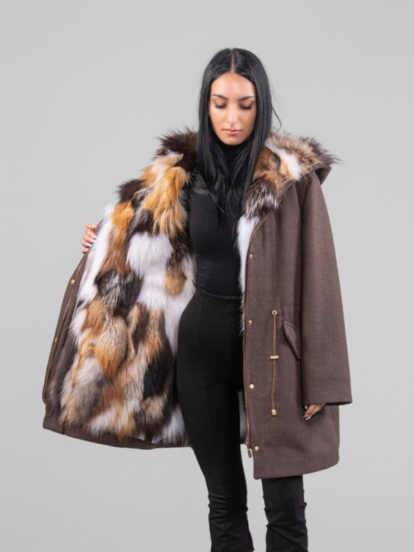 Cashmere Wool Hooded Fox Fur Parka Detachable Vest