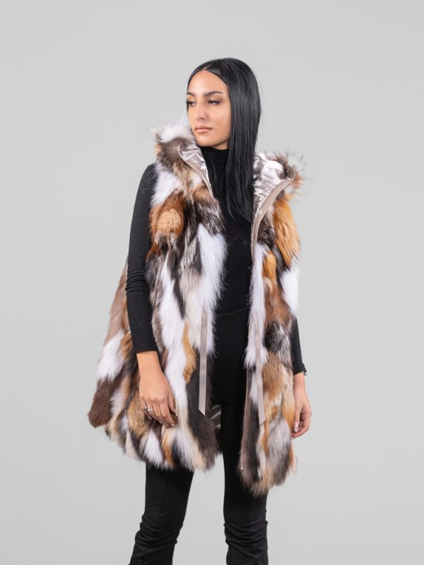 Wool Hooded Fox Fur Parka Detachable Vest