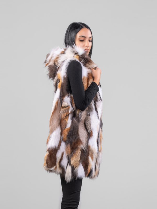 Cashmere Wool Hooded Fox Fur Parka Detachable Vest