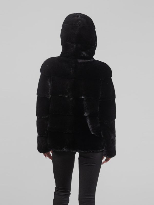 Hooded Horizontal Black Mink Fur Jacket
