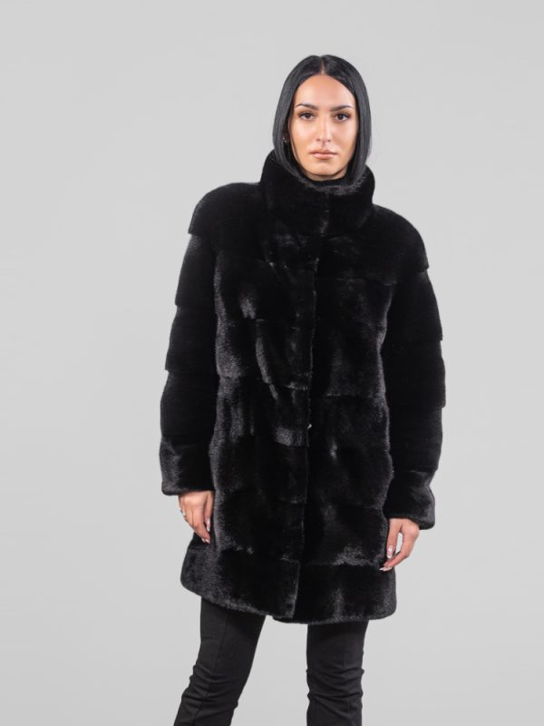 Horizontal Black Mink Fur Jacket