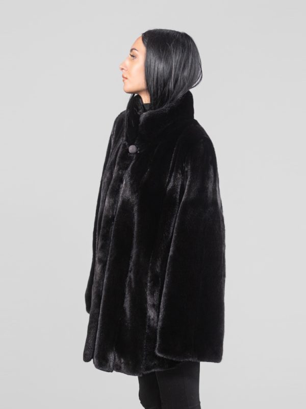 Black Mink Fur Jacket With Wide Sleeve