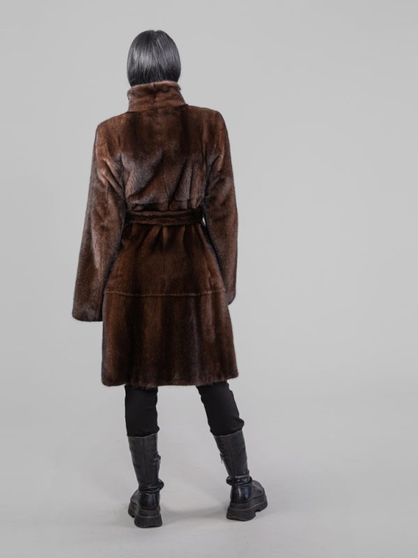 Brown Mink Fur Coat With Fur Belt