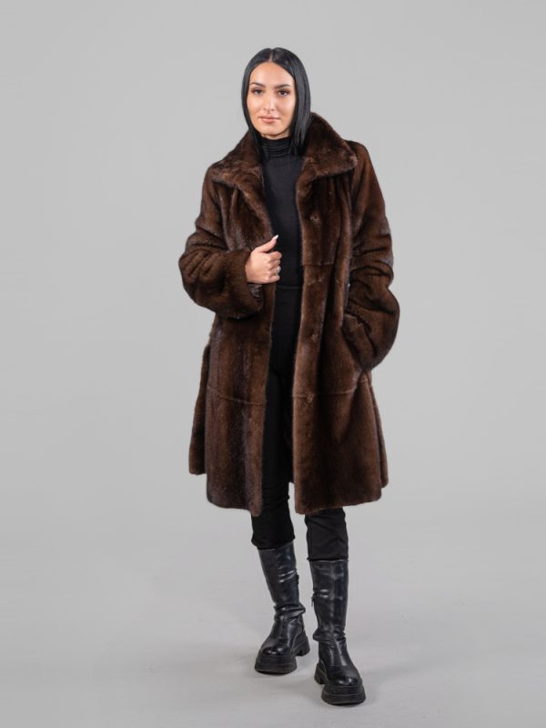 Brown Mink Fur Coat With Fur Belt
