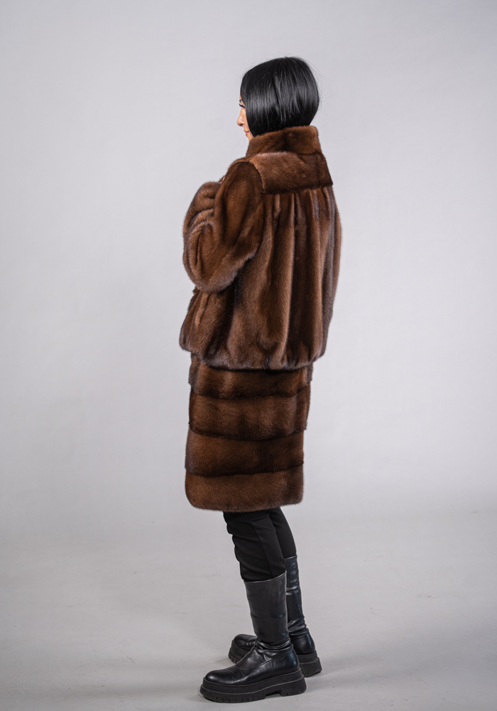 Brown Mink Fur Jacket With Detachable Bottom Part