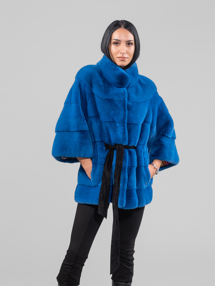 Blue Horizontal Mink Fur Jacket