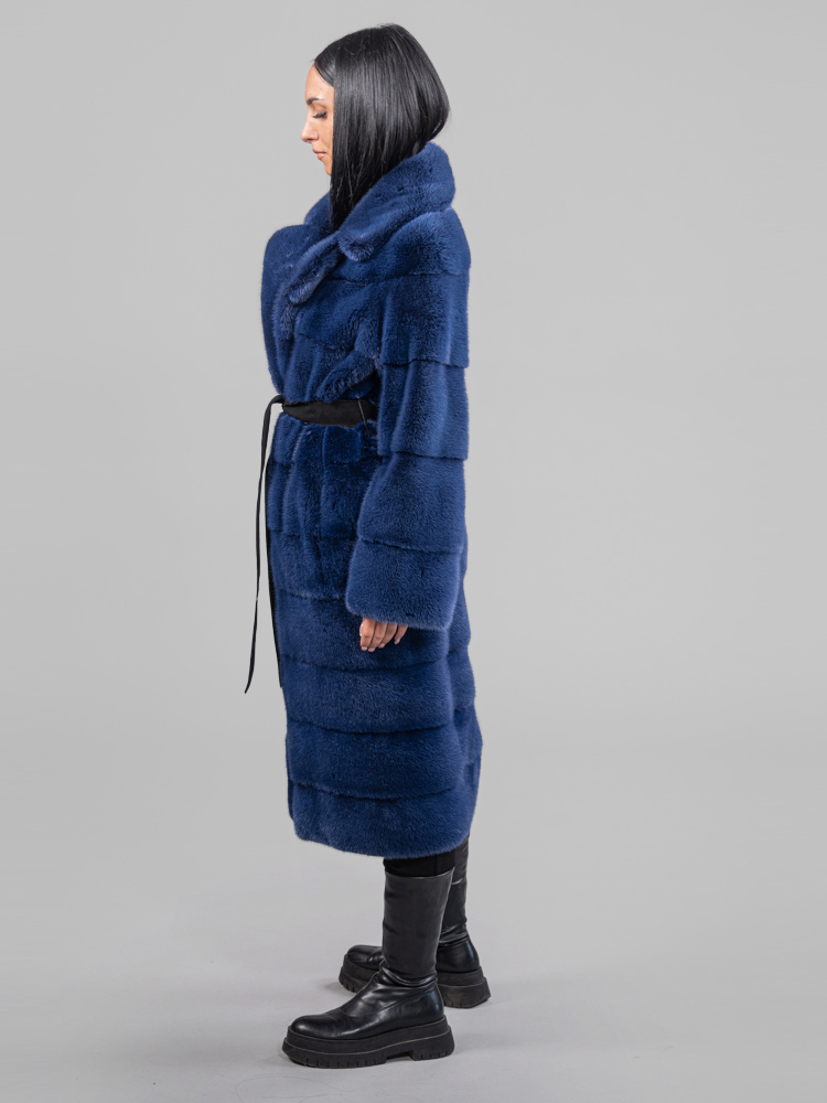 Horizontal Dark Blue Mink Fur Coat