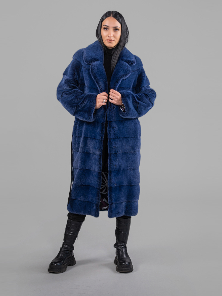 Horizontal Dark Blue Mink Fur Coat