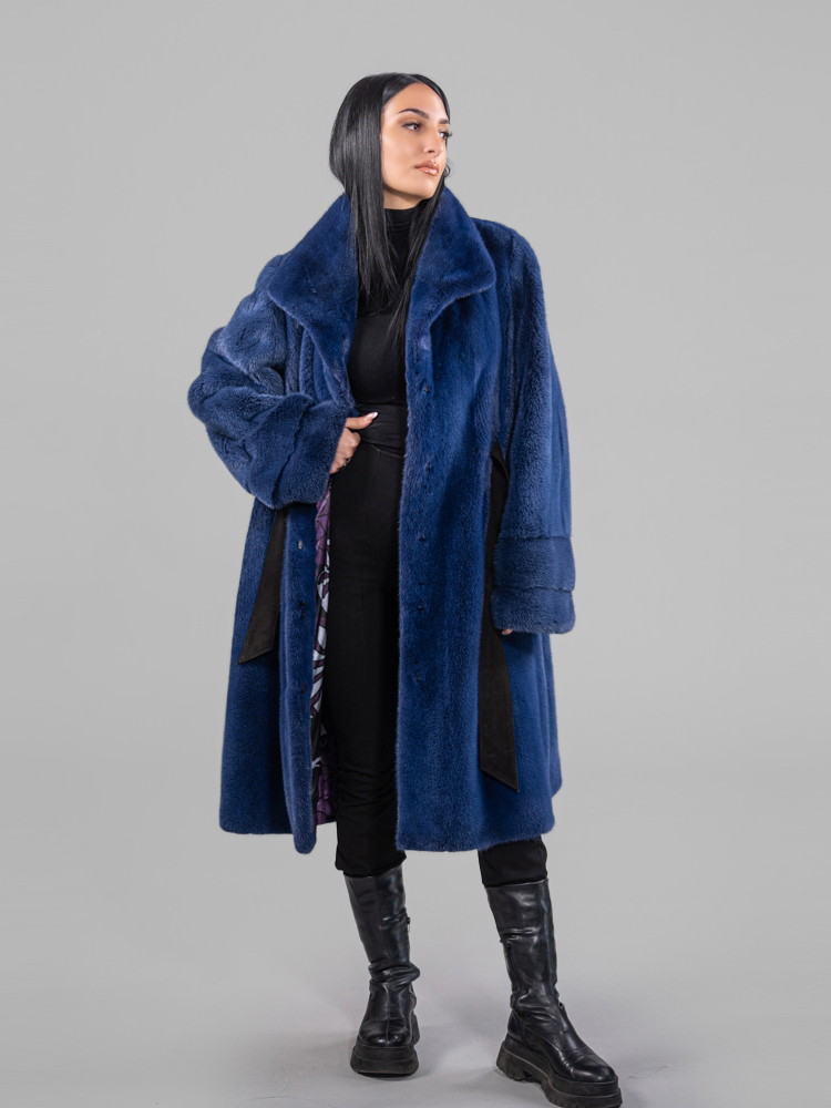 Purple Mink Fur Coat With Leather Belt