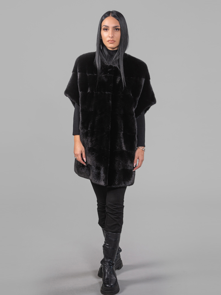Colarless Black Mink Fur Vest