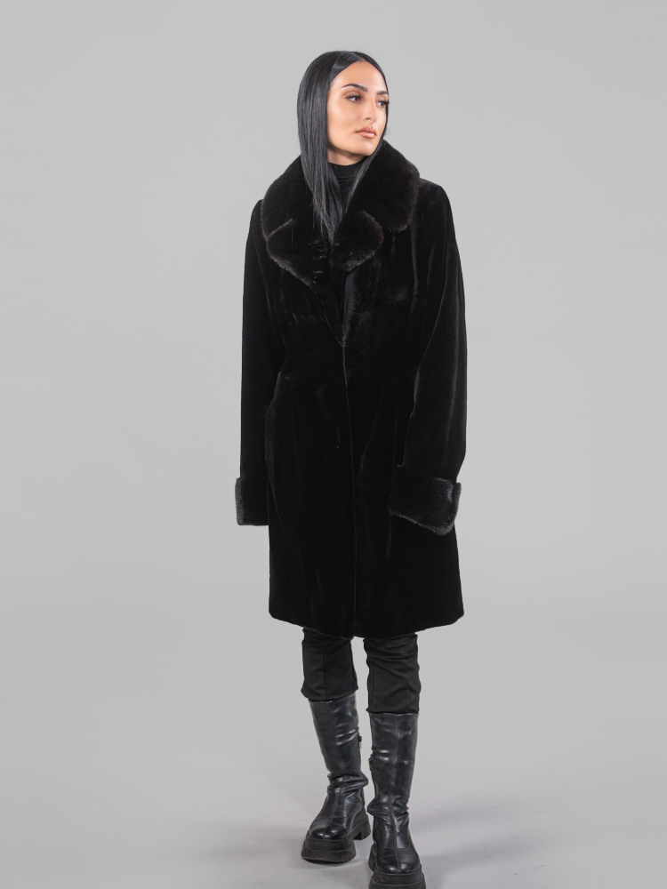 Sheared Mink Fur Coat With Notched Collar