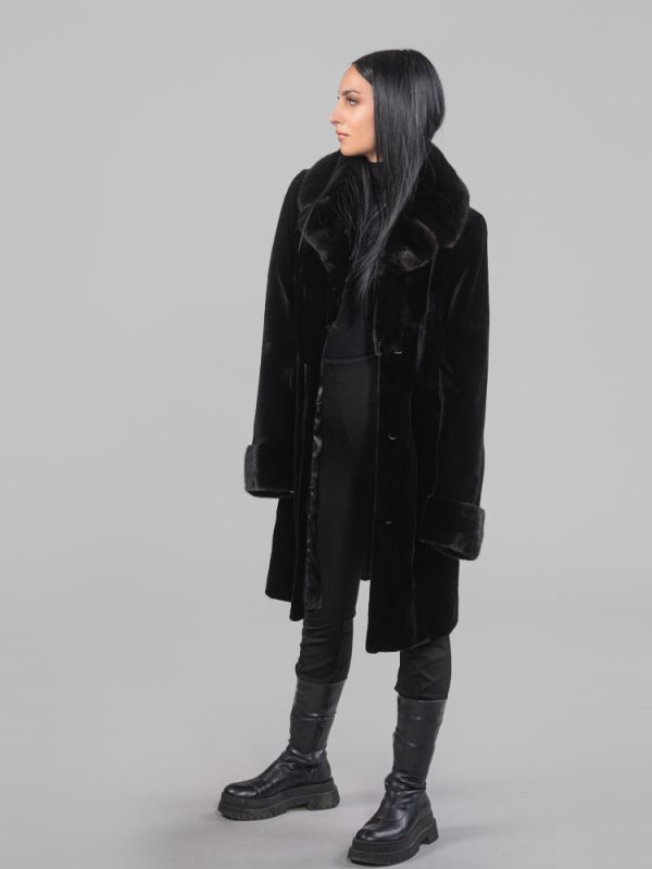 Sheared Mink Fur Coat With Notched Collar