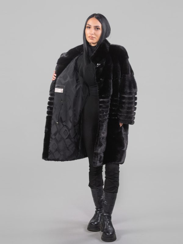 Horizontal Black Mink Fur Jacket