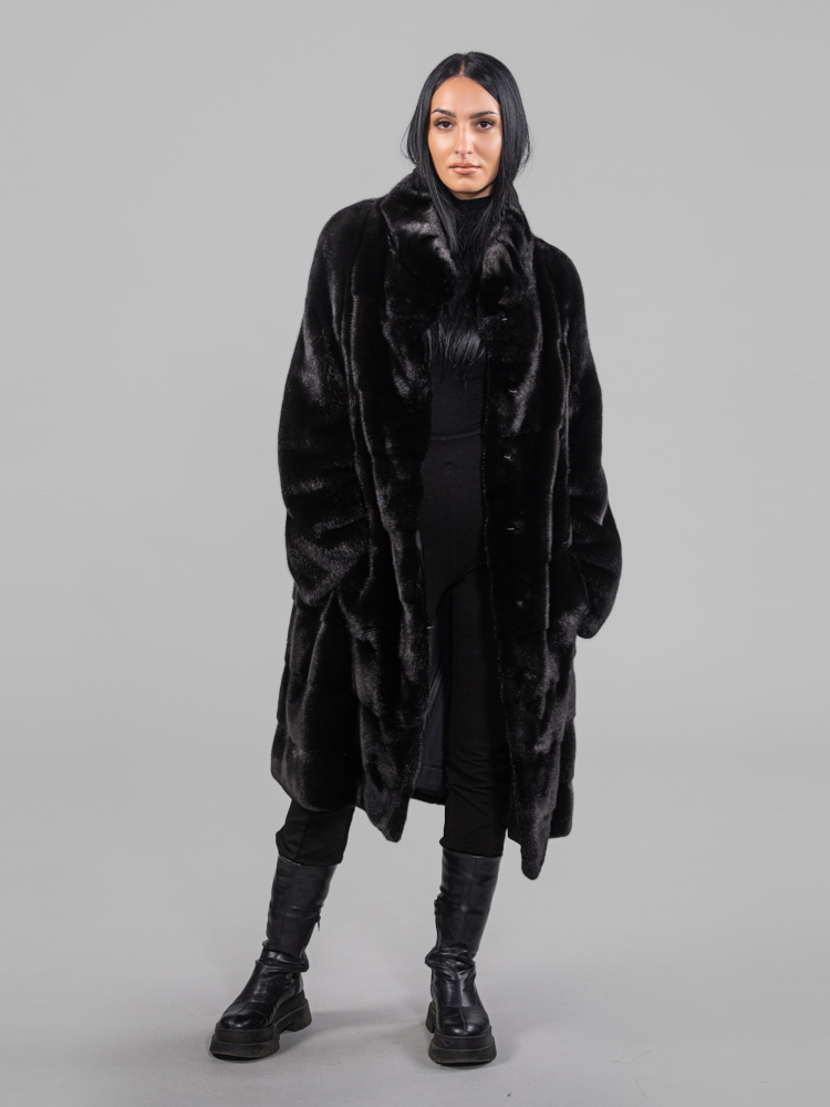 Horizontal Male Black Mink Fur Coat