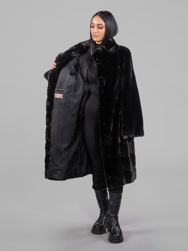 Horizontal Male Black Mink Fur Coat