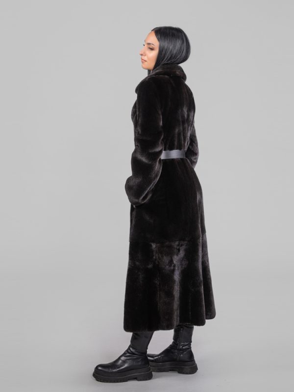 Black Velvet Mink Fur Coat With Notched Collar